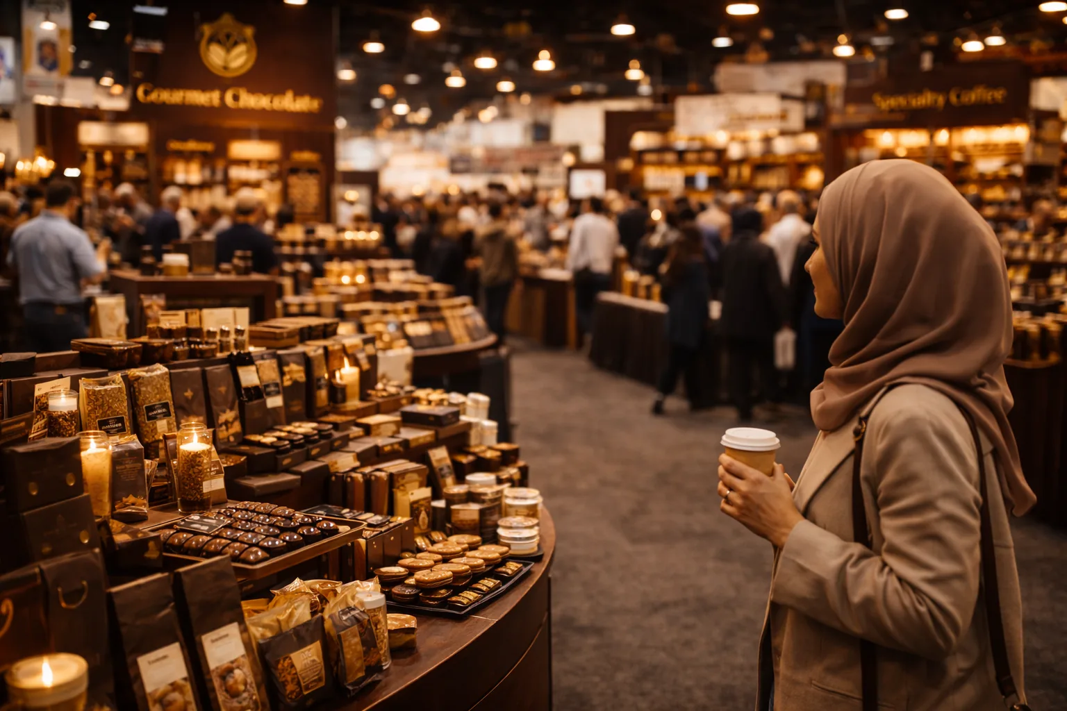 Visitors interacting with exhibitors